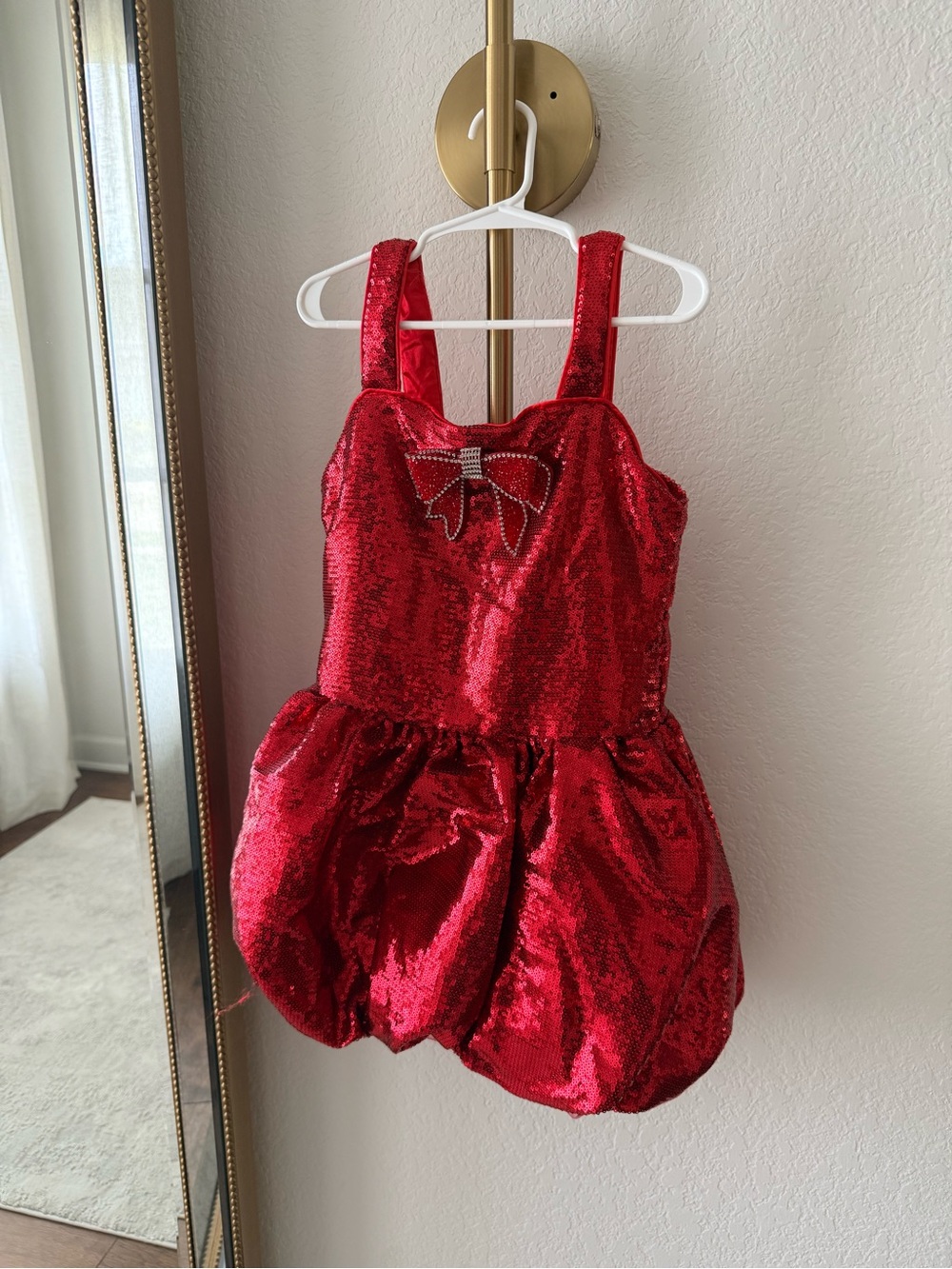 Lola and the Boys: Red Sequin Bubble Dress with Bow Accent